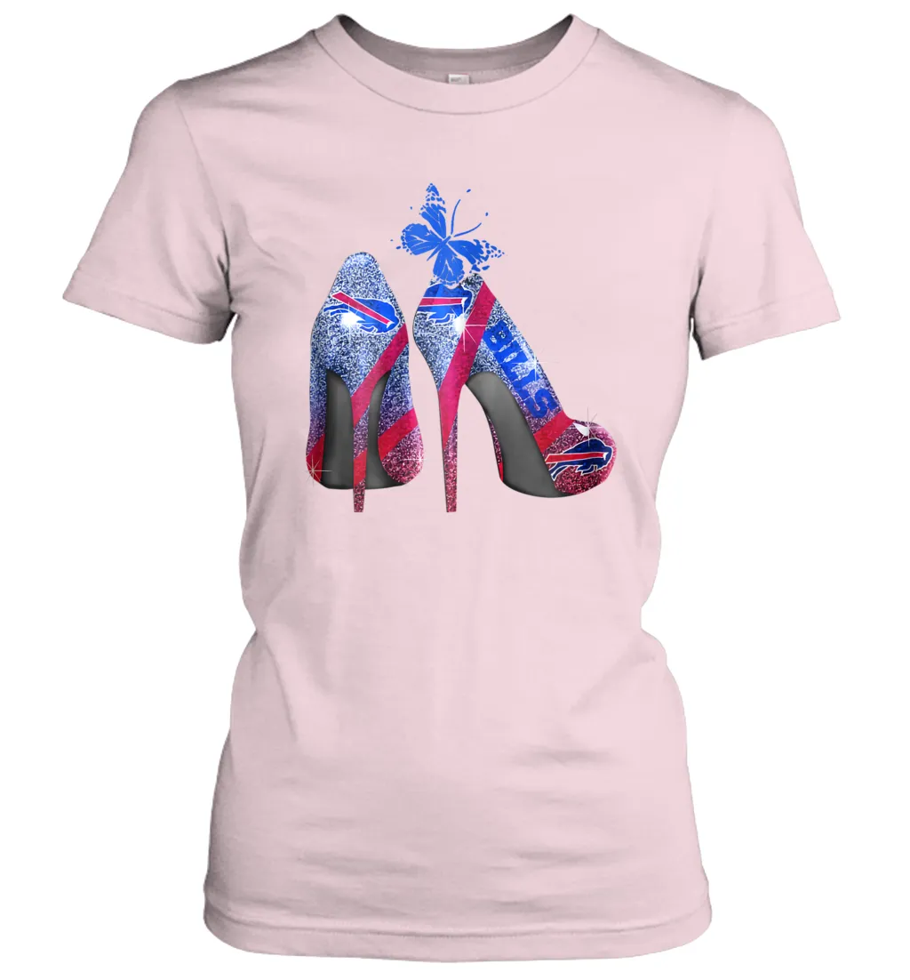 NFL Buffalo Bill Rhinestone High Heels Butterfly Rhinestone Tide Women's T-Shirt
