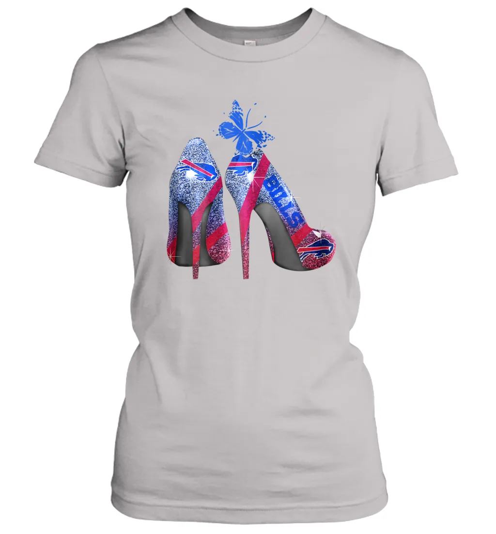 NFL Buffalo Bill Rhinestone High Heels Butterfly Rhinestone Tide Women's T-Shirt
