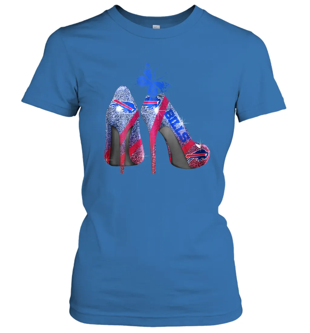 NFL Buffalo Bill Rhinestone High Heels Butterfly Rhinestone Tide Women's T-Shirt