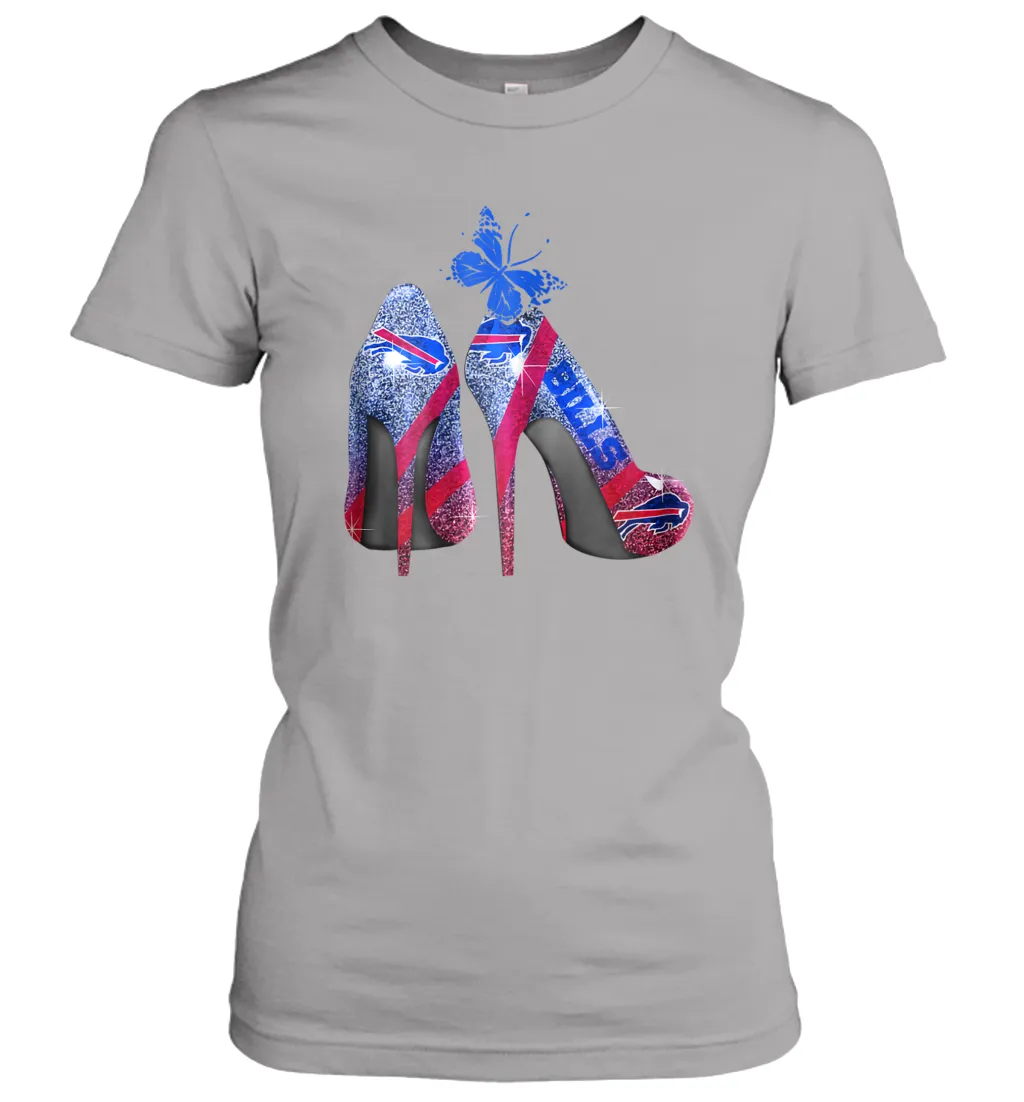 NFL Buffalo Bill Rhinestone High Heels Butterfly Rhinestone Tide Women's T-Shirt