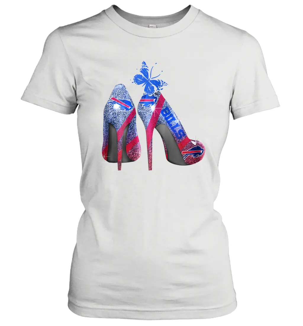 NFL Buffalo Bill Rhinestone High Heels Butterfly Rhinestone Tide Women's T-Shirt