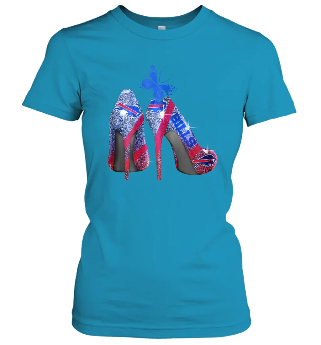 NFL Buffalo Bill Rhinestone High Heels Butterfly Rhinestone Tide Women's T-Shirt