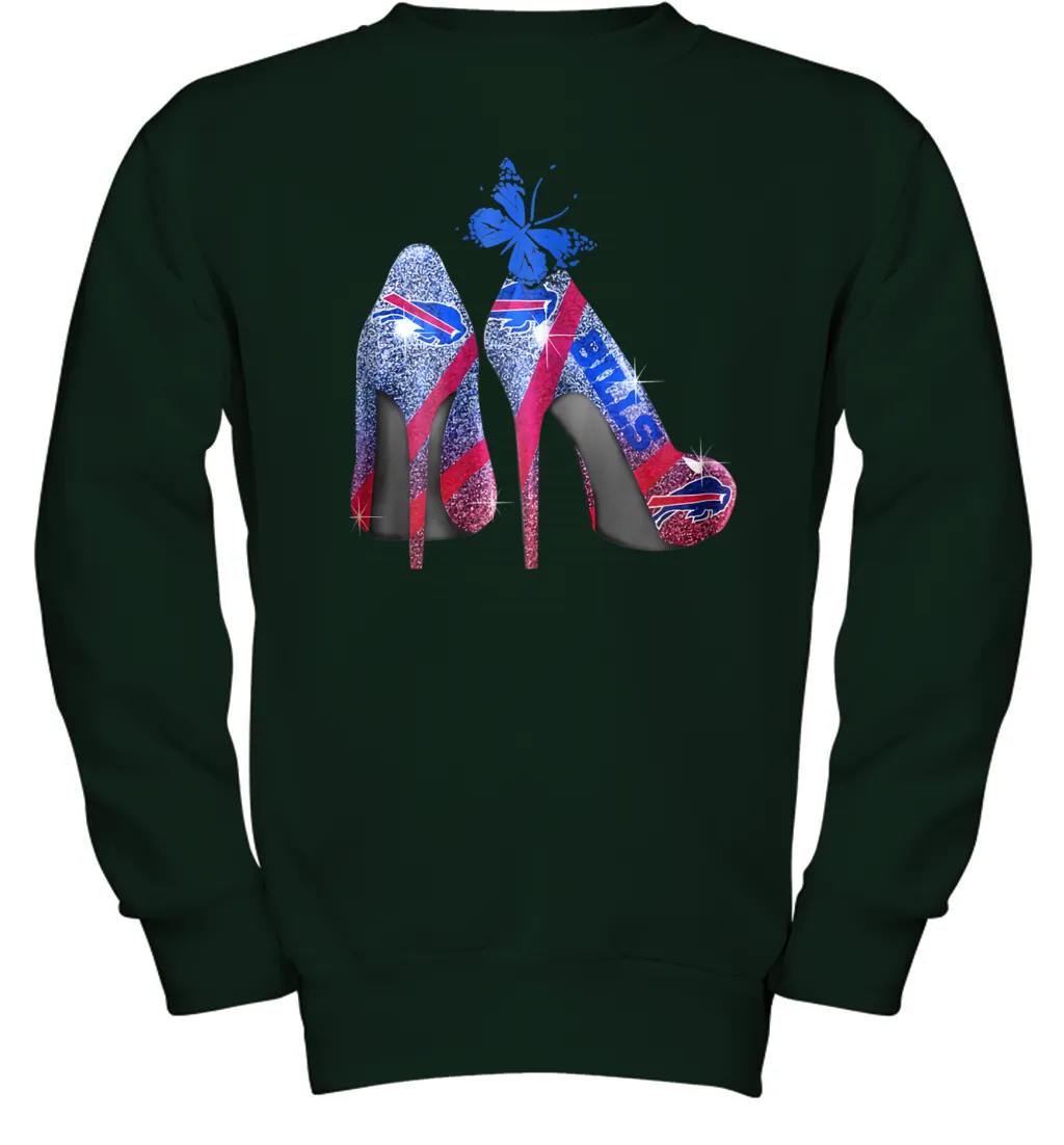 NFL Buffalo Bill Rhinestone High Heels Butterfly Rhinestone Tide Youth Sweatshirt