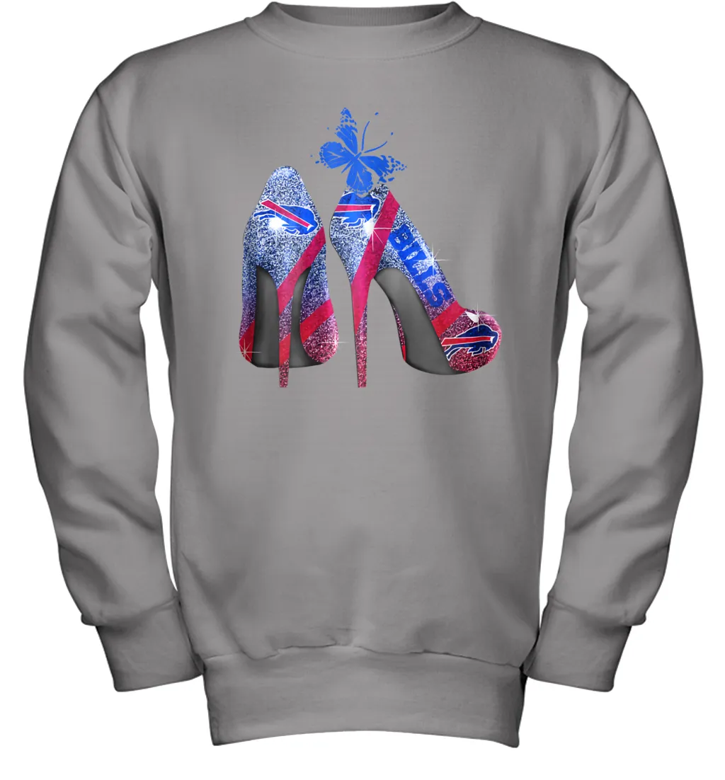 NFL Buffalo Bill Rhinestone High Heels Butterfly Rhinestone Tide Youth Sweatshirt