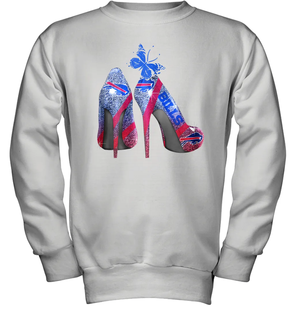NFL Buffalo Bill Rhinestone High Heels Butterfly Rhinestone Tide Youth Sweatshirt