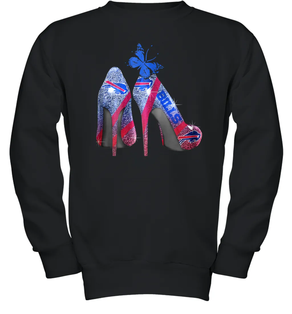 NFL Buffalo Bill Rhinestone High Heels Butterfly Rhinestone Tide Youth Sweatshirt