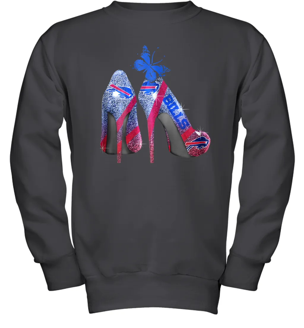NFL Buffalo Bill Rhinestone High Heels Butterfly Rhinestone Tide Youth Sweatshirt