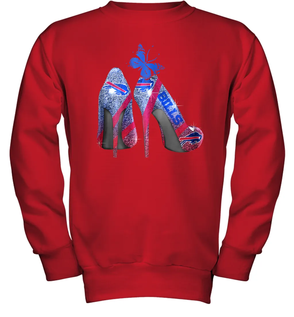 NFL Buffalo Bill Rhinestone High Heels Butterfly Rhinestone Tide Youth Sweatshirt