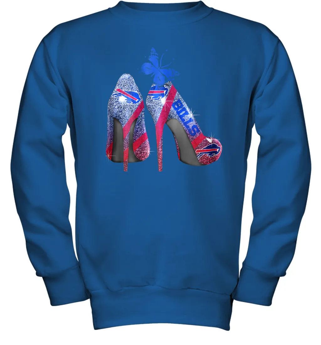 NFL Buffalo Bill Rhinestone High Heels Butterfly Rhinestone Tide Youth Sweatshirt