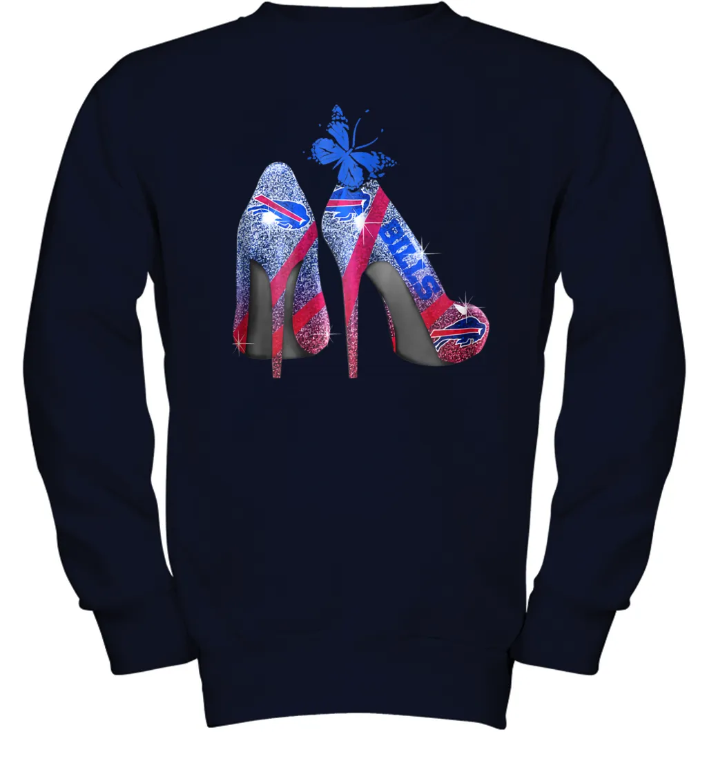 NFL Buffalo Bill Rhinestone High Heels Butterfly Rhinestone Tide Youth Sweatshirt