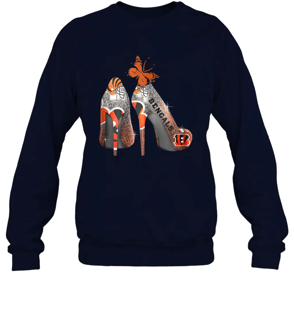 NFL Cincinnati Bengals Rhinestone High Heels Crewneck Sweatshirt