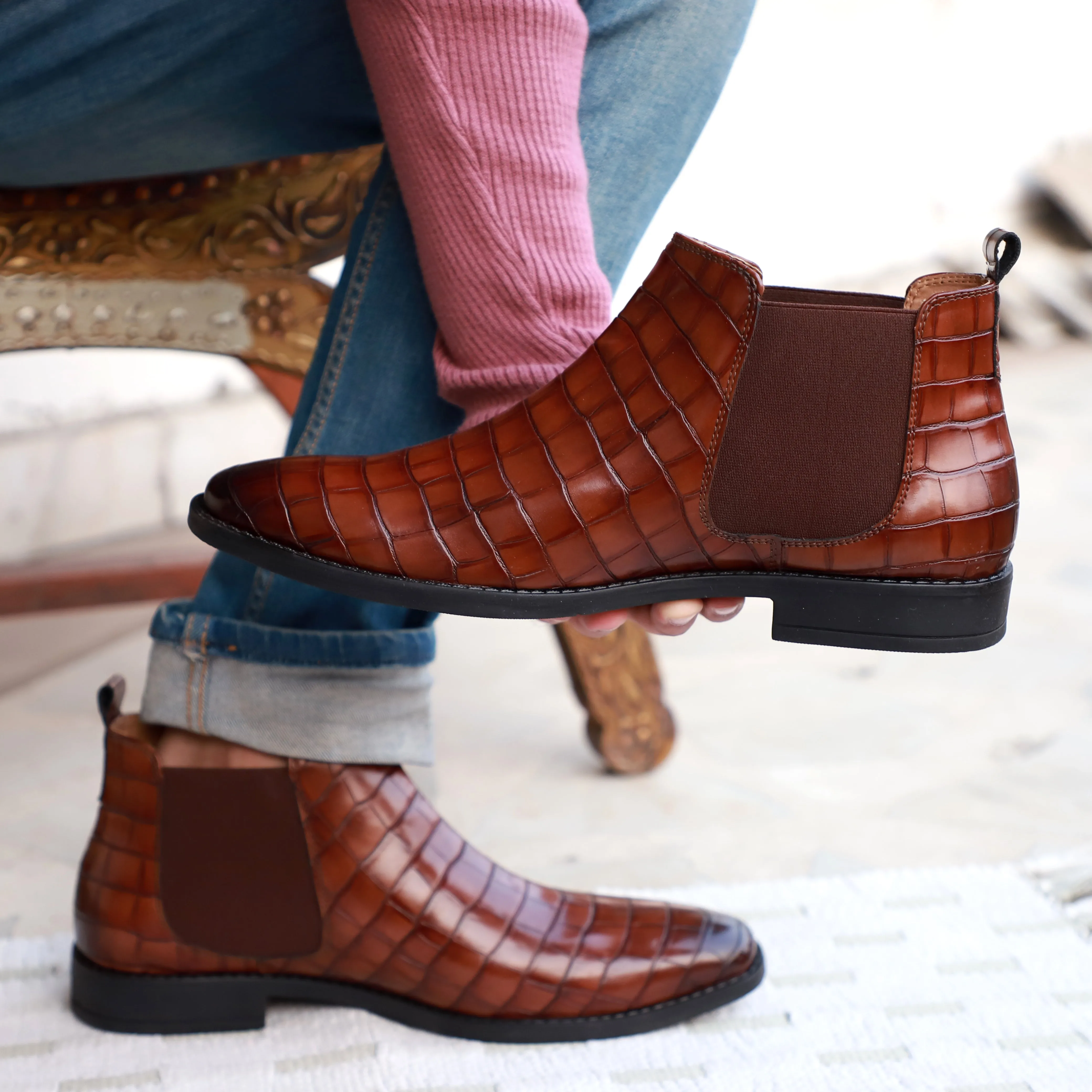 NICHE Cherry Brown Croc Chelsea Boot