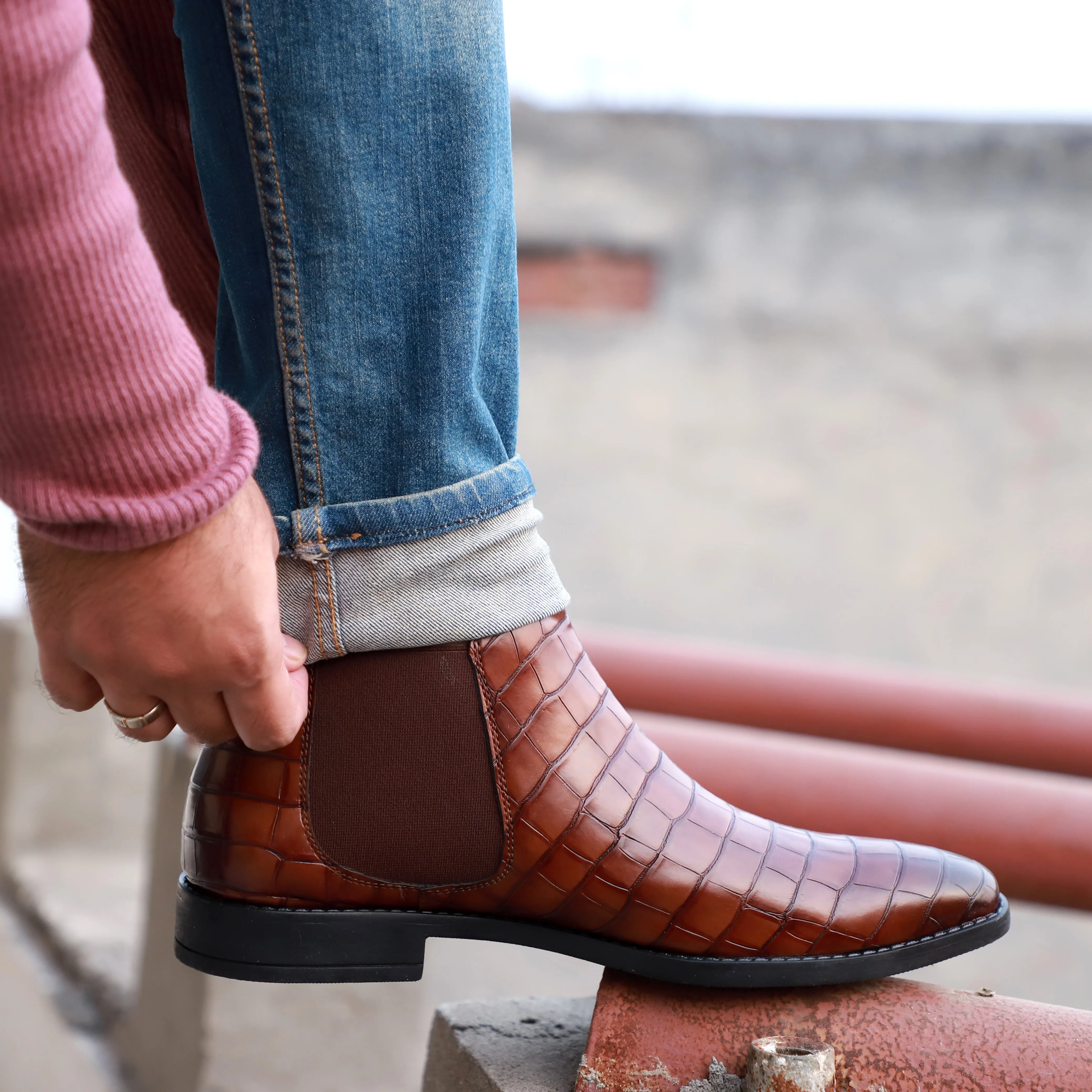 NICHE Cherry Brown Croc Chelsea Boot
