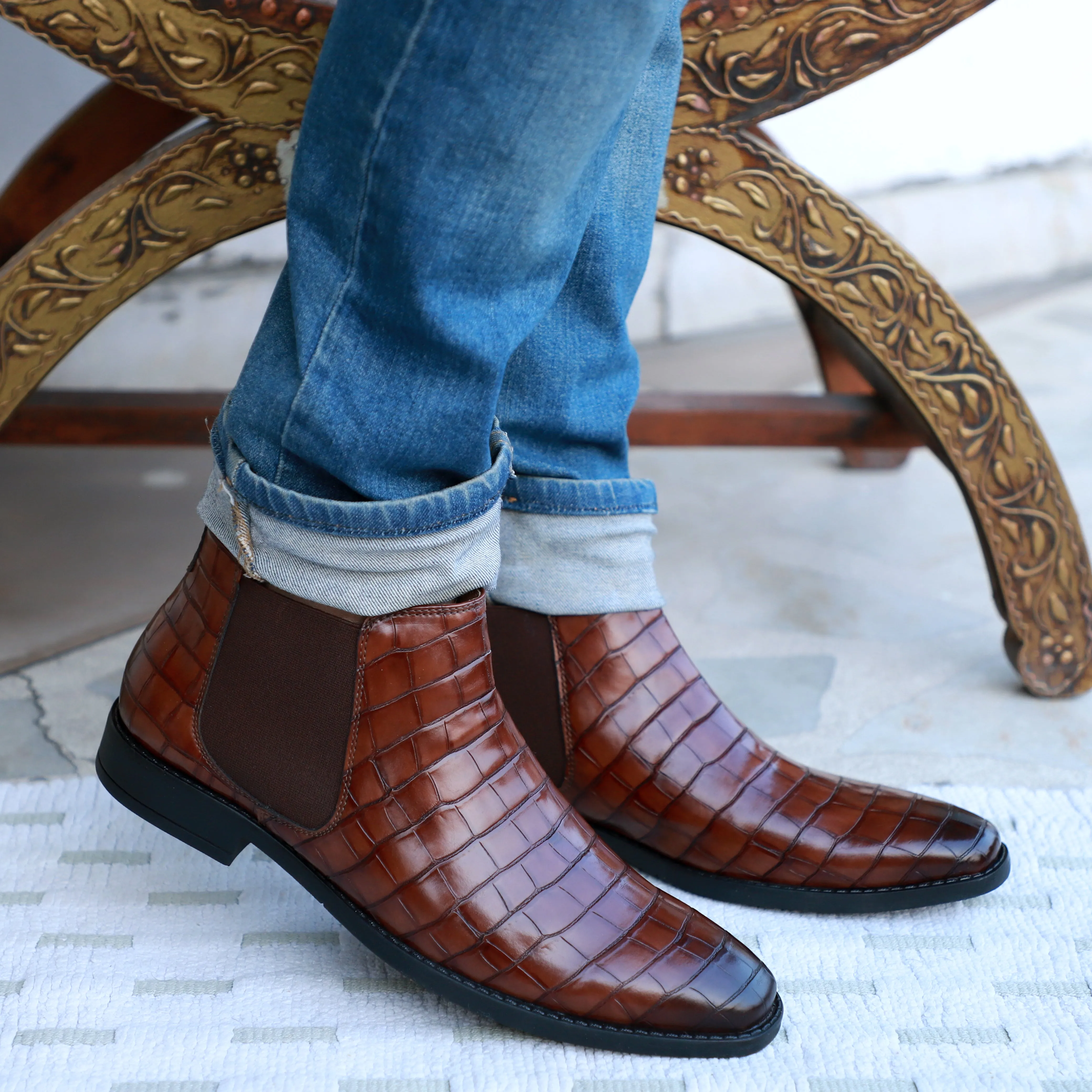 NICHE Cherry Brown Croc Chelsea Boot