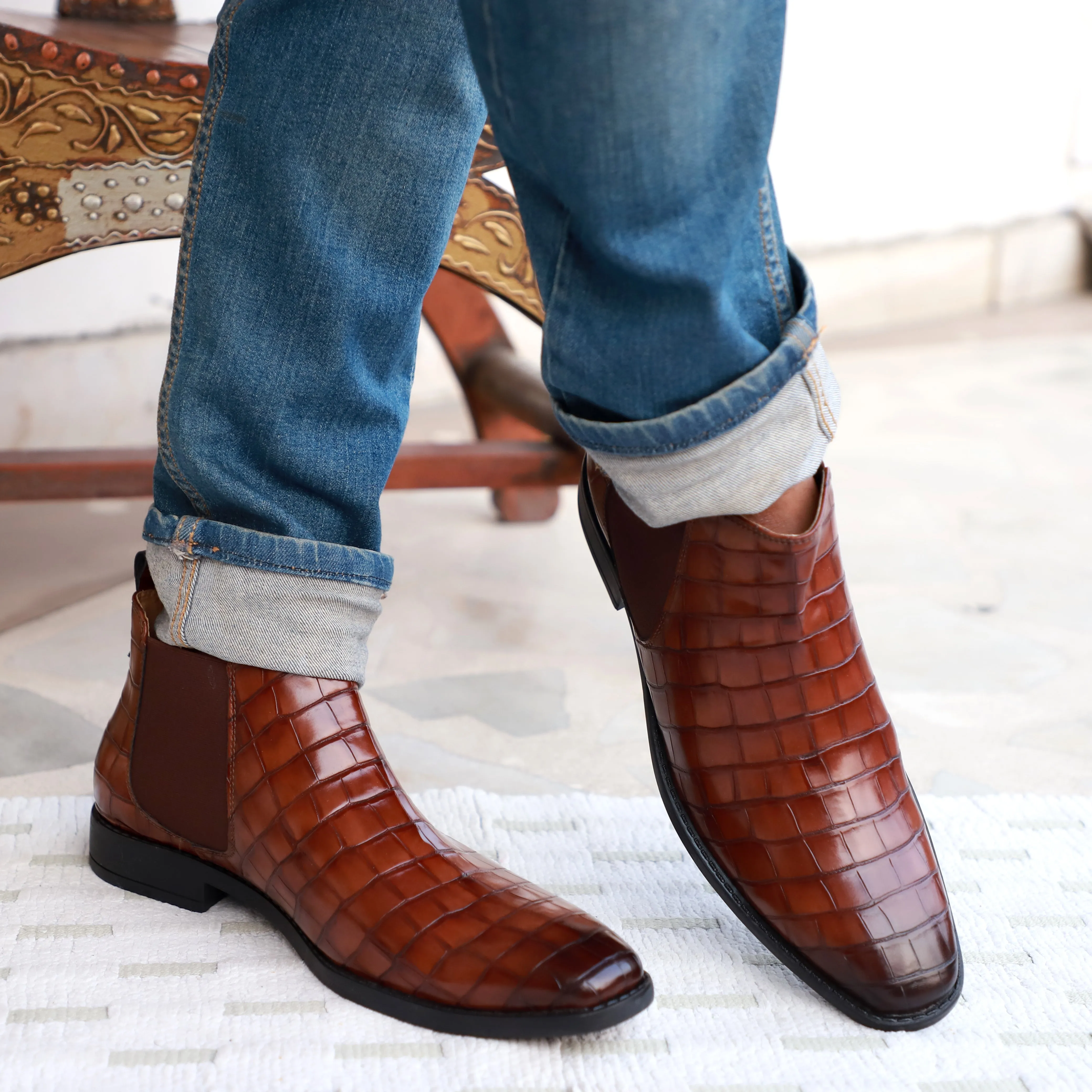 NICHE Cherry Brown Croc Chelsea Boot