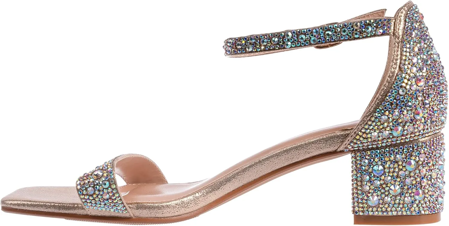 Ninety Union Lady Couture Dazzle 2 Inch Mid Block Heel Rhinestone Sandal