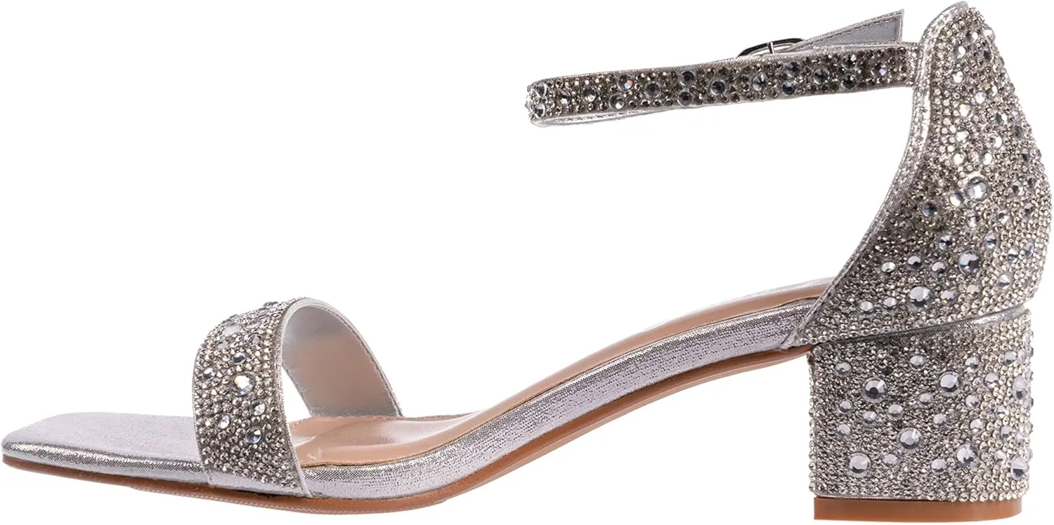 Ninety Union Lady Couture Dazzle 2 Inch Mid Block Heel Rhinestone Sandal