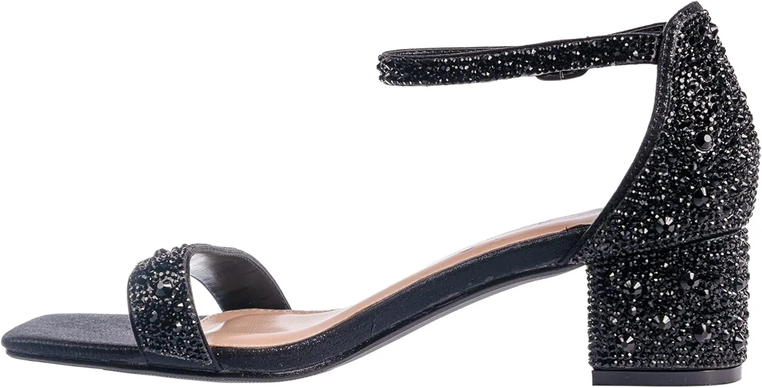 Ninety Union Lady Couture Dazzle 2 Inch Mid Block Heel Rhinestone Sandal