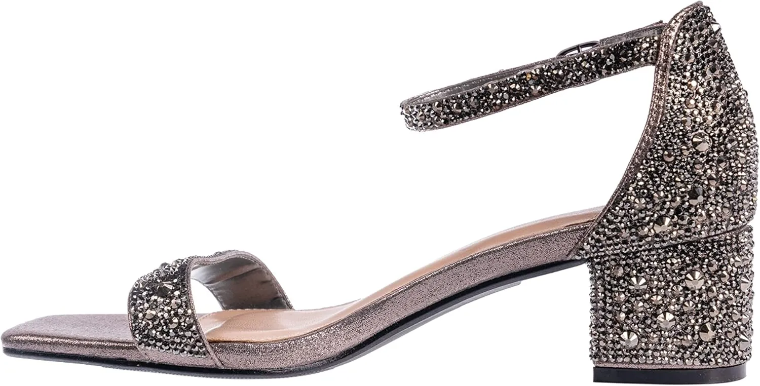 Ninety Union Lady Couture Dazzle 2 Inch Mid Block Heel Rhinestone Sandal