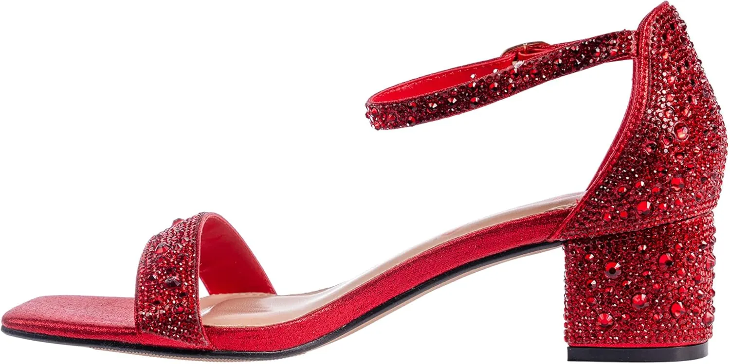 Ninety Union Lady Couture Dazzle 2 Inch Mid Block Heel Rhinestone Sandal