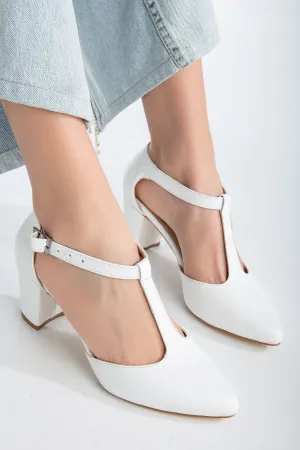 Niven White Leather Heeled Women's Shoes