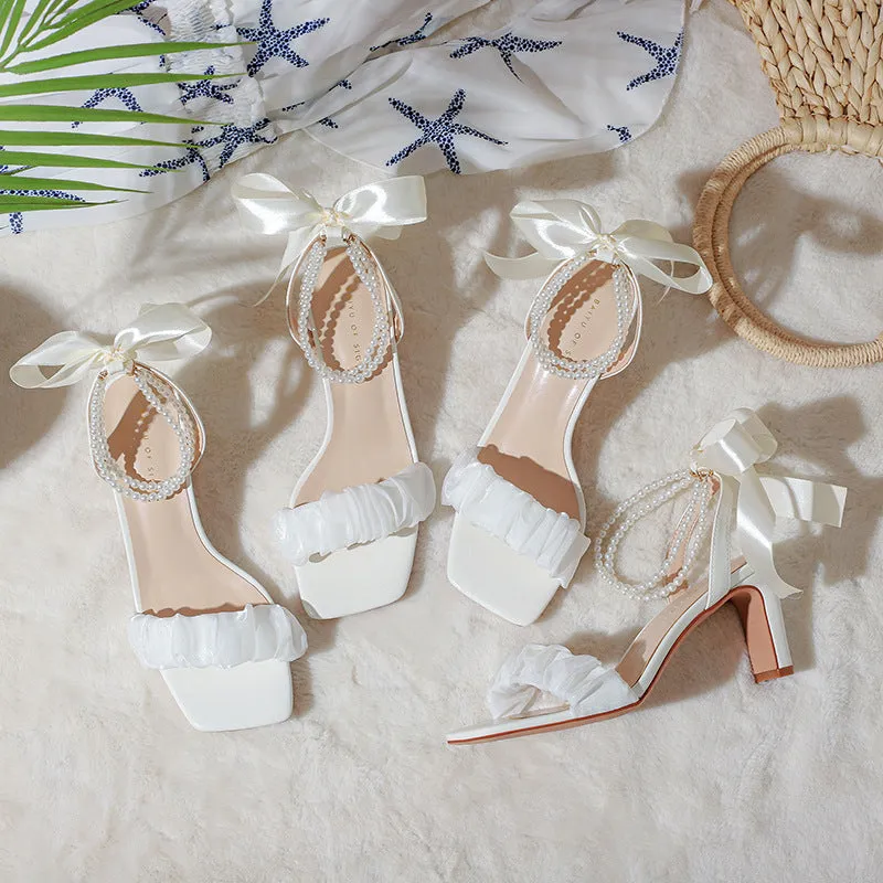Nude Strappy Block Heels Summer Casual Sandals