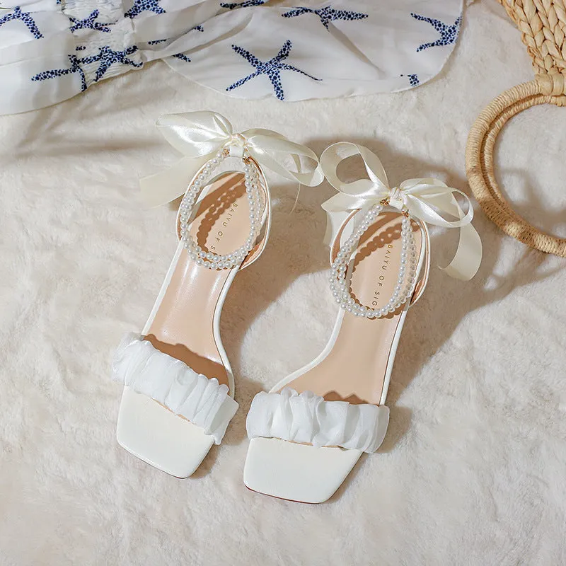 Nude Strappy Block Heels Summer Casual Sandals