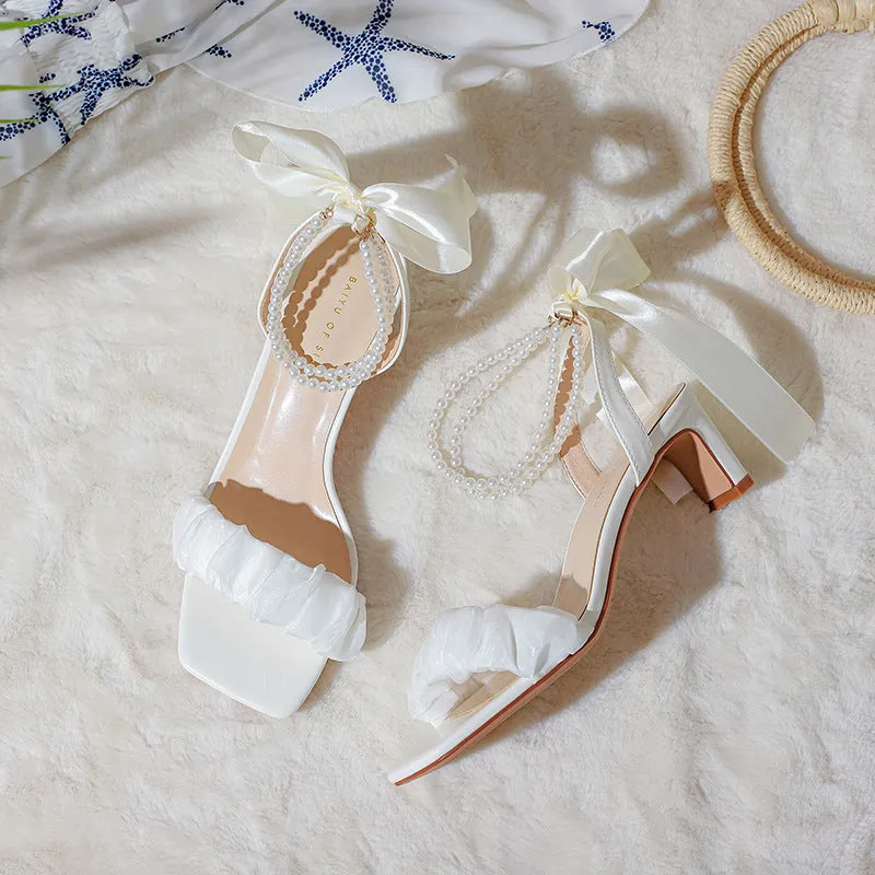 Nude Strappy Block Heels Summer Casual Sandals