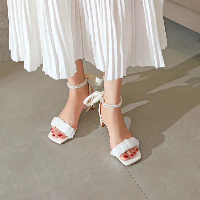 Nude Strappy Block Heels Summer Casual Sandals