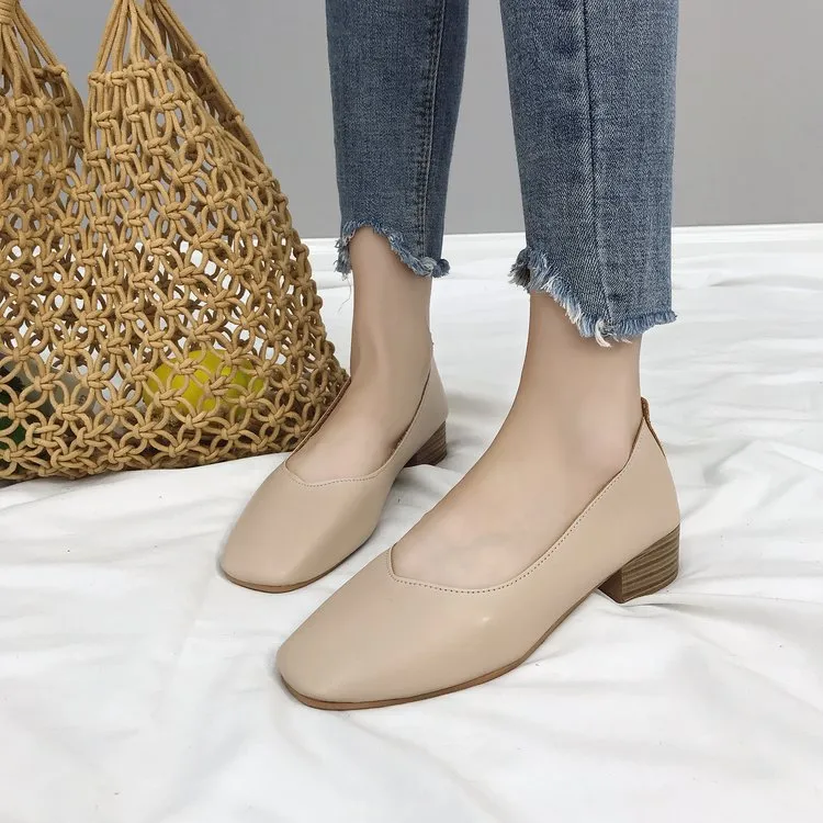 Nude Strappy Block Heels Women's Chunky Heels