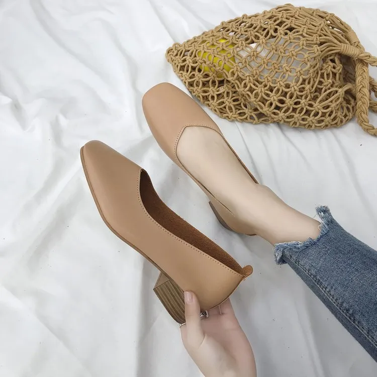 Nude Strappy Block Heels Women's Chunky Heels