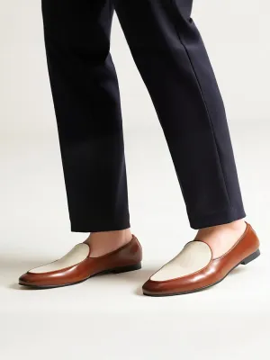Old money trendy layer of cowhide leather and knitted fabric men's loafers British classic one-legged smoking shoes for men