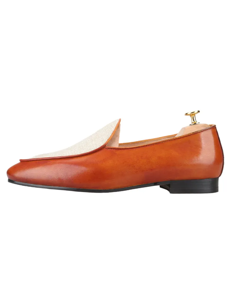 Old money trendy layer of cowhide leather and knitted fabric men's loafers British classic one-legged smoking shoes for men