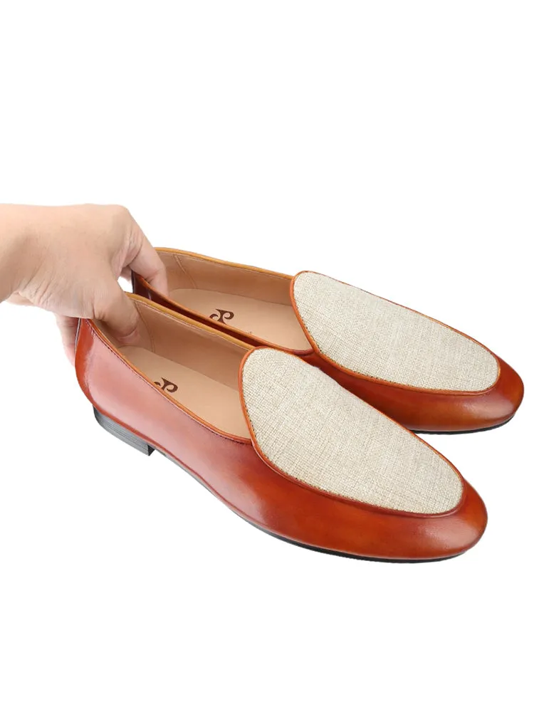 Old money trendy layer of cowhide leather and knitted fabric men's loafers British classic one-legged smoking shoes for men