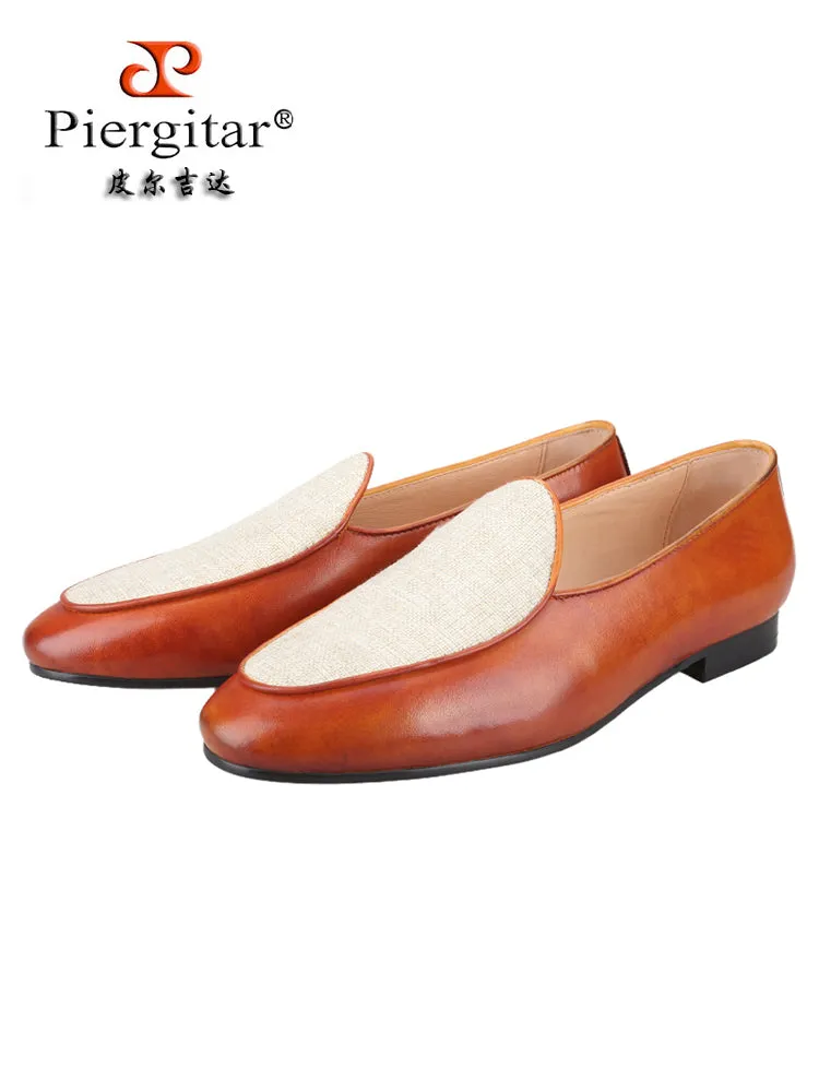 Old money trendy layer of cowhide leather and knitted fabric men's loafers British classic one-legged smoking shoes for men