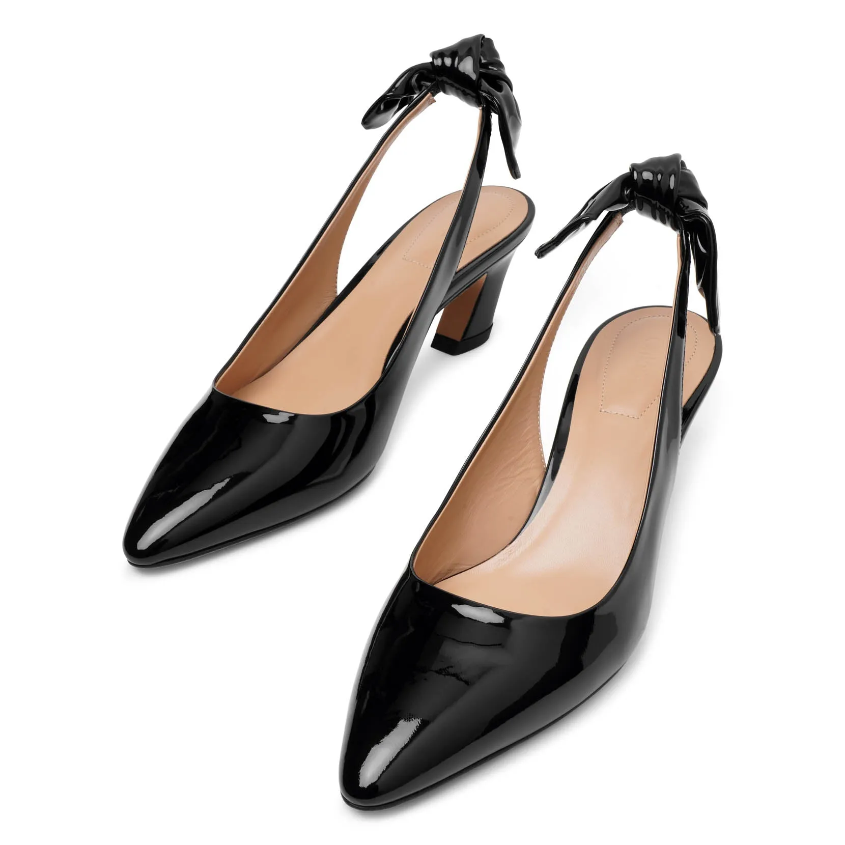 Oli black patent slingback pumps