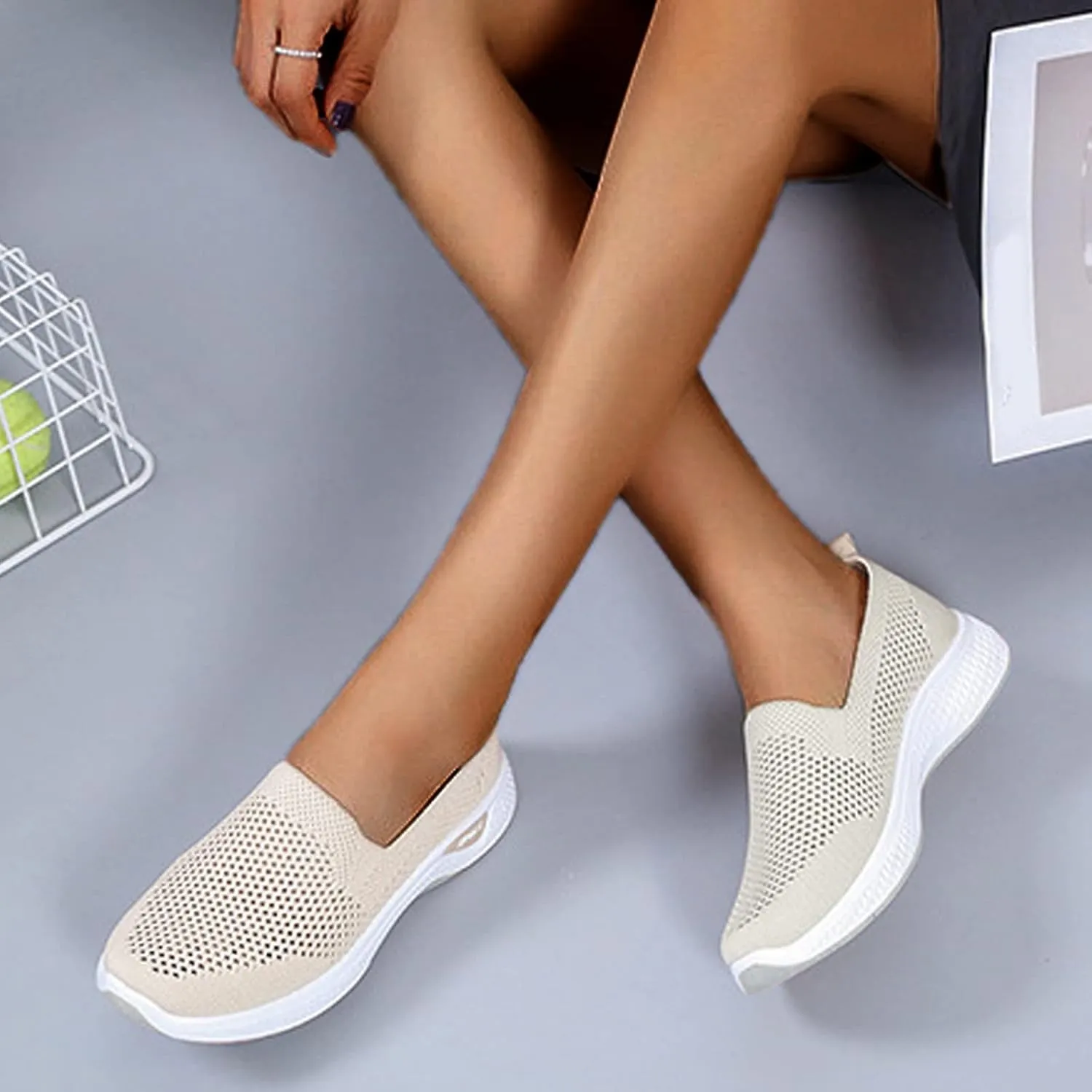 Orthopedic Shoes for Women Casual Walking Slip on Flat Walking Canvas Slip On Sneakers Running Shoes Slip On Shoes