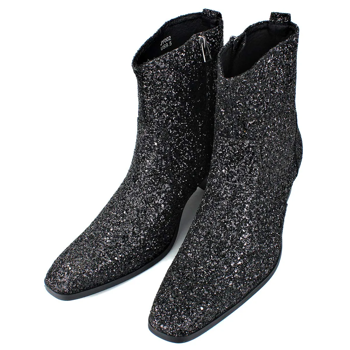 OSSTONE Dress Boot for Men Leather Glitter Chukka Designer Boots Casual Heel Shoes Zipper-up