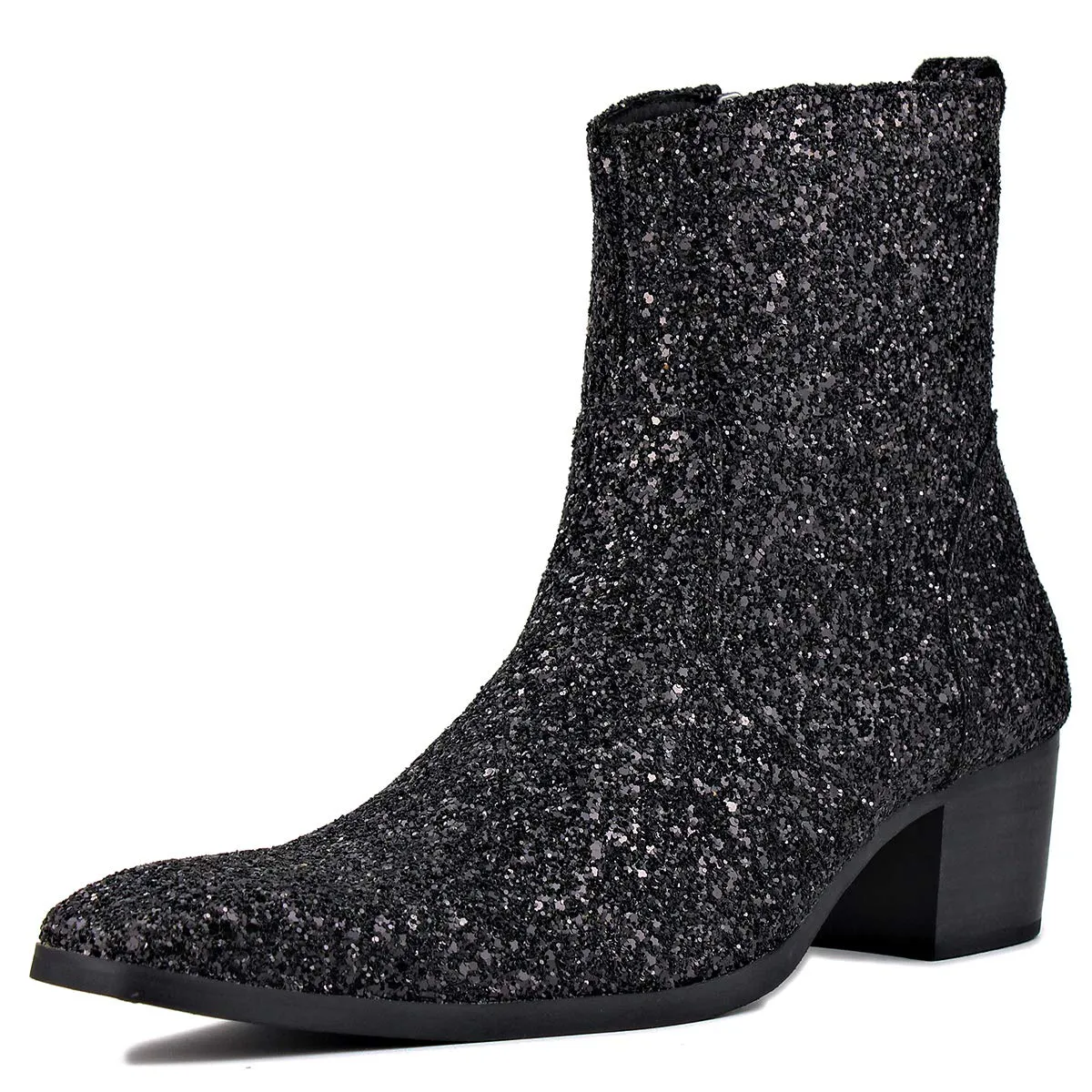 OSSTONE Dress Boot for Men Leather Glitter Chukka Designer Boots Casual Heel Shoes Zipper-up