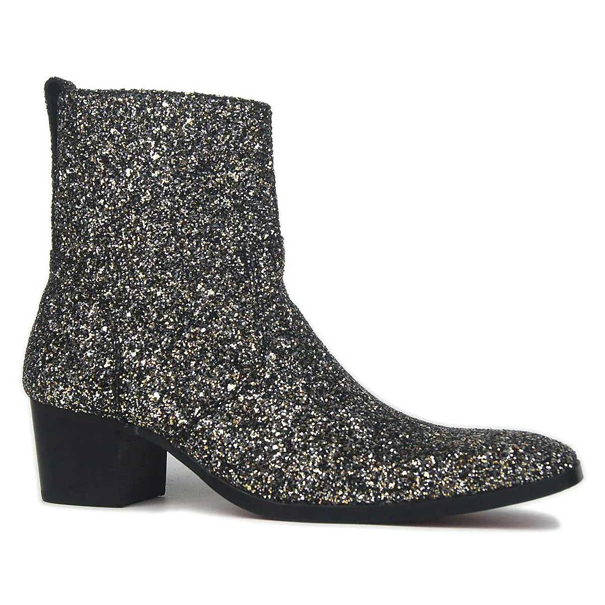OSSTONE Dress Boot for Men Leather Glitter Chukka Designer Boots Casual Heel Shoes Zipper-up