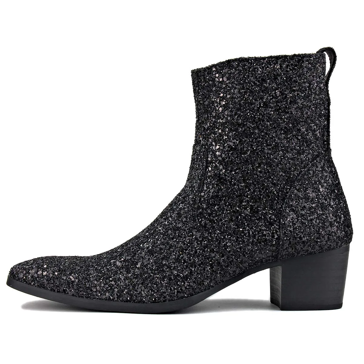 OSSTONE Dress Boot for Men Leather Glitter Chukka Designer Boots Casual Heel Shoes Zipper-up