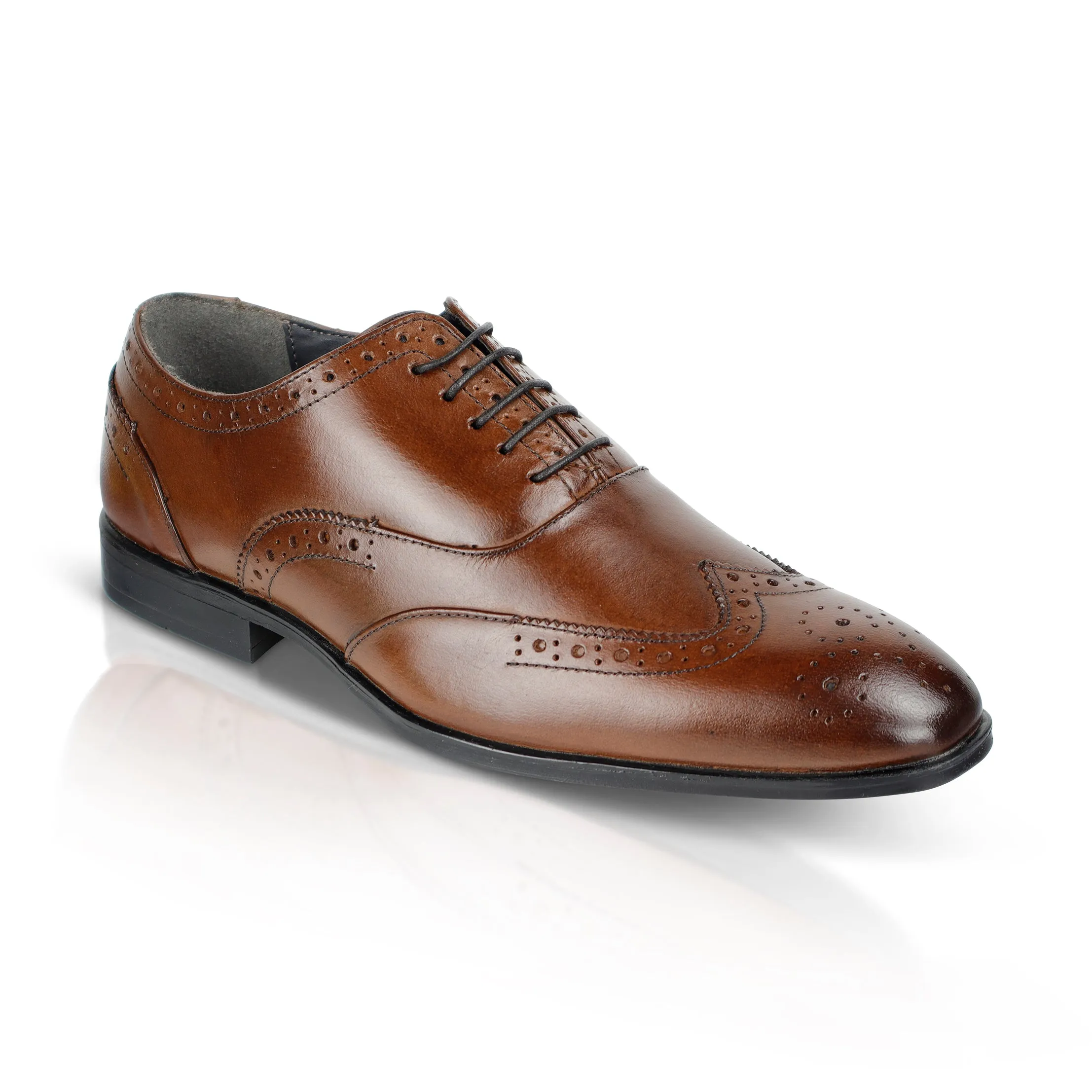Oxford Leather Brogue Oxfords Shoe - Brown