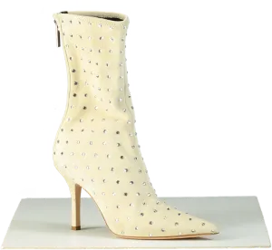 Paris Texas Beige Crystal-Embellished Calf Suede Stiletto Holly Mama Ankle Boots EU 37 UK 4