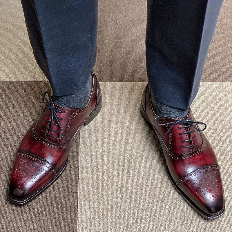 Patina Wine Full Grain Men's Oxford Shoes