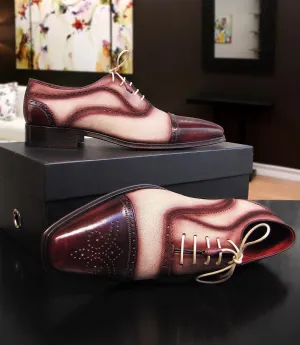 Paul Parkman Captoe Oxfords - Bordeaux / Beige