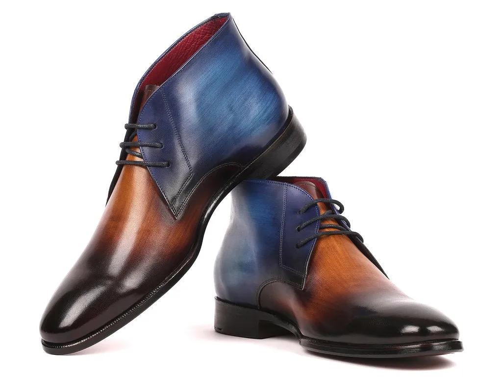 Paul Parkman Men's Brown Leather Chukka Boots, Brown & Blue