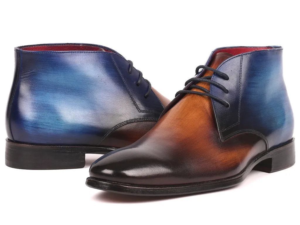 Paul Parkman Men's Brown Leather Chukka Boots, Brown & Blue