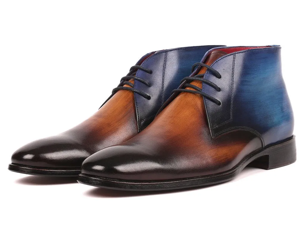 Paul Parkman Men's Brown Leather Chukka Boots, Brown & Blue