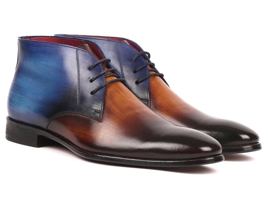 Paul Parkman Men's Brown Leather Chukka Boots, Brown & Blue