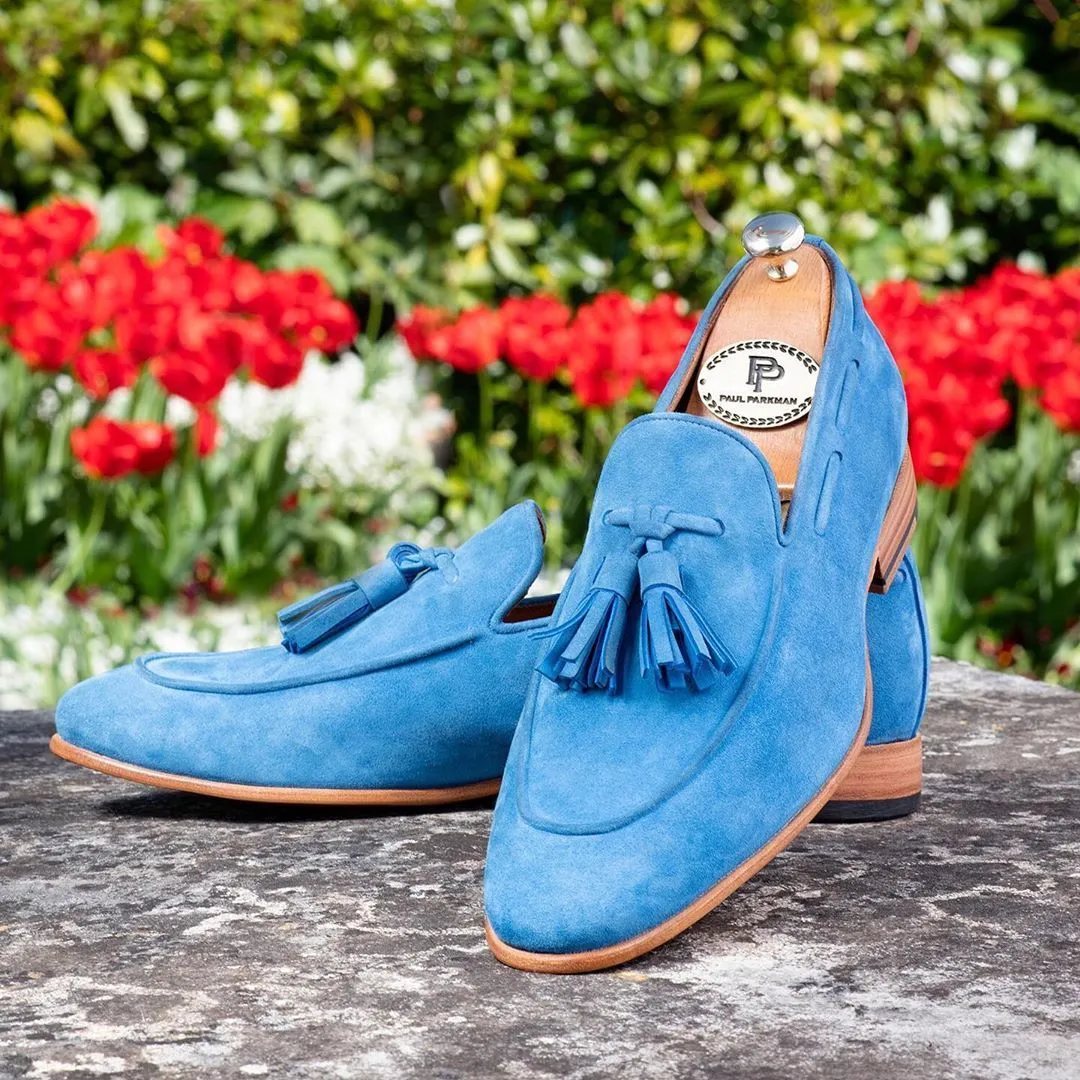 Paul Parkman Suede Tassel Loafers, Light Blue